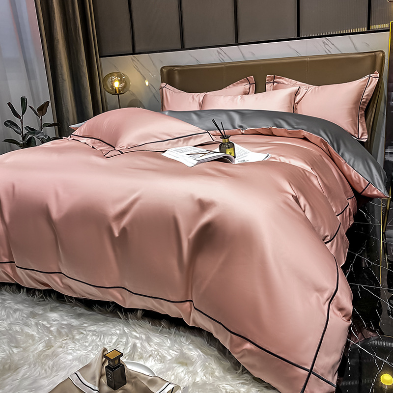 Funda de edredón de algodón de cuatro piezas de algodón de fibra larga, funda de edredón de verano individual de algodón de fibra larga, ropa de cama de alta calidad de lujo ligero