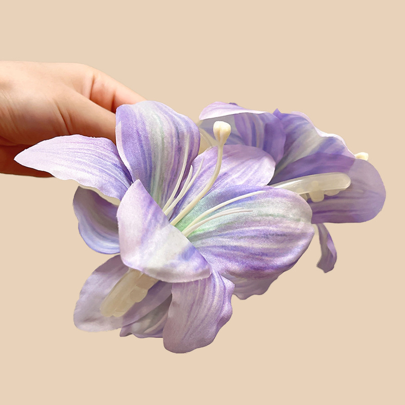 超仙仿真玫瑰花发夹后脑勺气质低马尾百合花朵抓夹氛围感百搭发饰|undefined