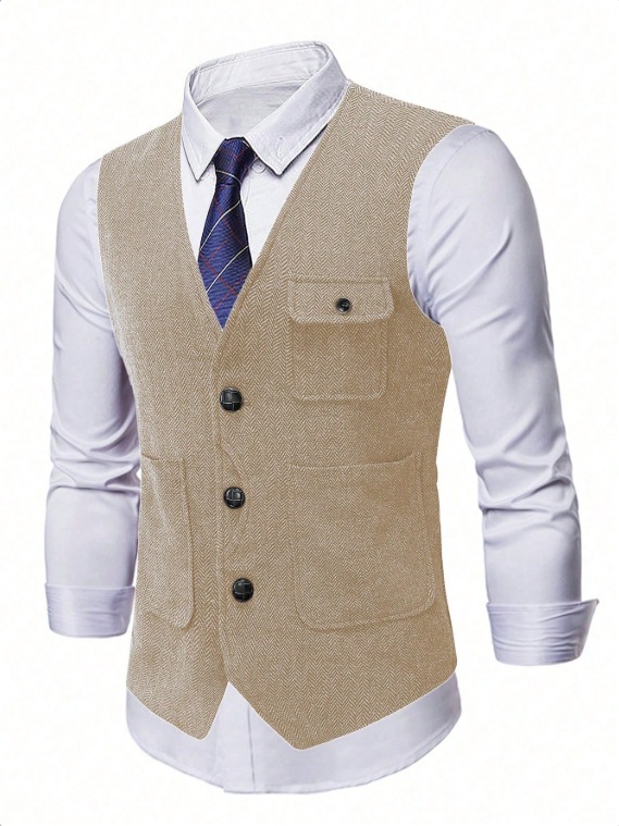 Chaleco de hombre con botones y bolsillos grandes, estilo casual de negocios, para comercio transfronterizo europeo y americano, primavera/verano 2026, modelo 230202