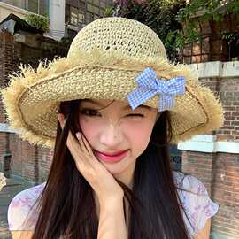 夏季蝴蝶结草编帽遮阳防晒出游沙滩休闲镂空编织草帽女透气大帽檐