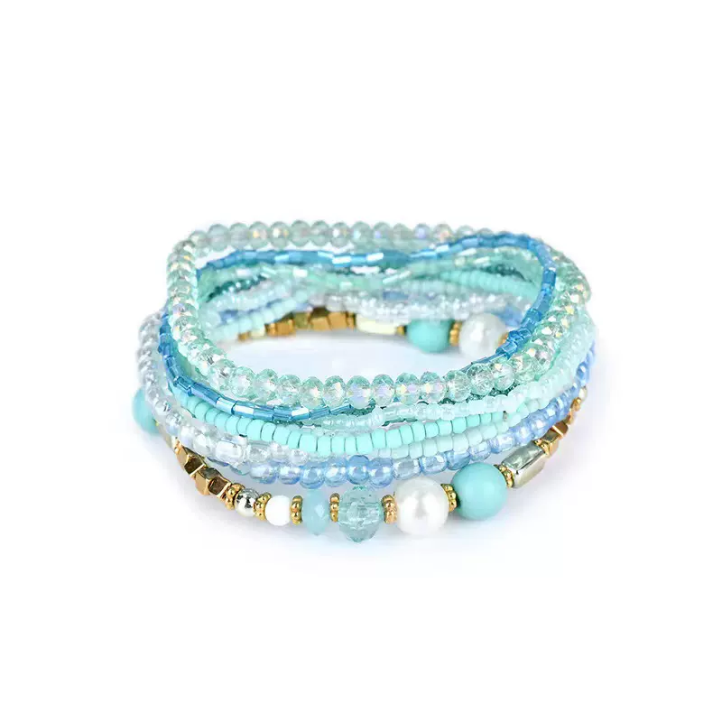 TEMU欧美波西米亚水晶米珠串珠可堆叠10条手链手工彩色珍珠套装