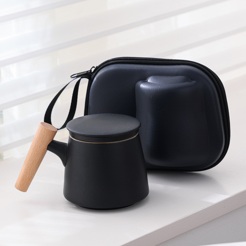 Taza elegante de tres piezas con taza de cerámica con filtro de té con tapa bolso portátil grabado LOGO nombre