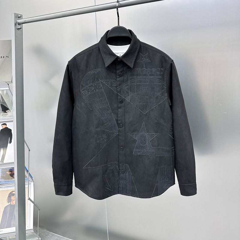 男装冬季新款仿麂皮绒棉服衬衫翻领加棉外穿式衬衫外套 B1CHE4218
