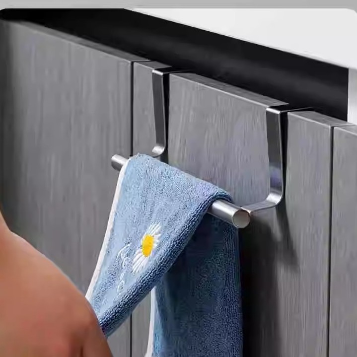 Kitchen and Bathroom Punch-Free Storage Rack Stainless Steel Single Rod Towel Rack Cabinet Door Back-Mounted Hanger Factory Wholesale
