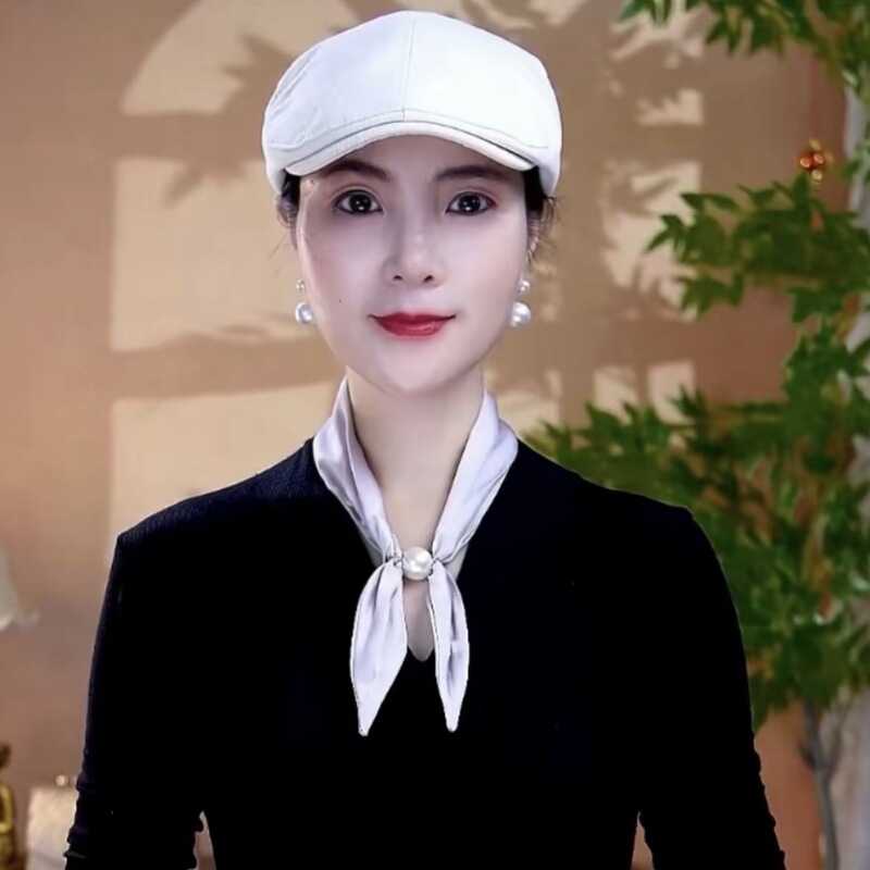【冰丝缎珠珠蝴蝶结小丝巾】时尚百搭吸扣丝巾|undefined