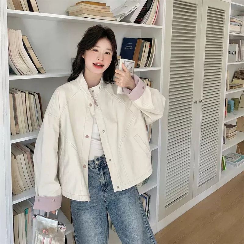 感韩系立领撞色工装外套女春季新款港风休闲流行夹克上衣|undefined