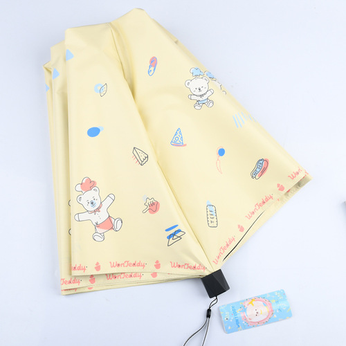 Paradise Umbrella Teddy Bear Three-fold Full Blackout Vinyl Sunscreen Ultra-Light Rainy-Use Pencil Umbrella Pocket Umbrella Sun Umbrella