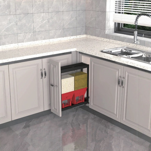 Source Factory Kitchen Cabinet Embedded Rice Bucket Aluminum Alloy Pull Basket Household Rice Box 2 Cylinders 6.5Lx2