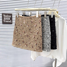 金色设计感亮片半身裙时尚女装名媛风高腰显瘦包臀裙小个子短裙子