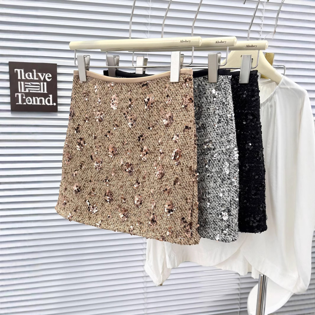 金色设计感亮片半身裙时尚女装名媛风高腰显瘦包臀裙小个子短裙子