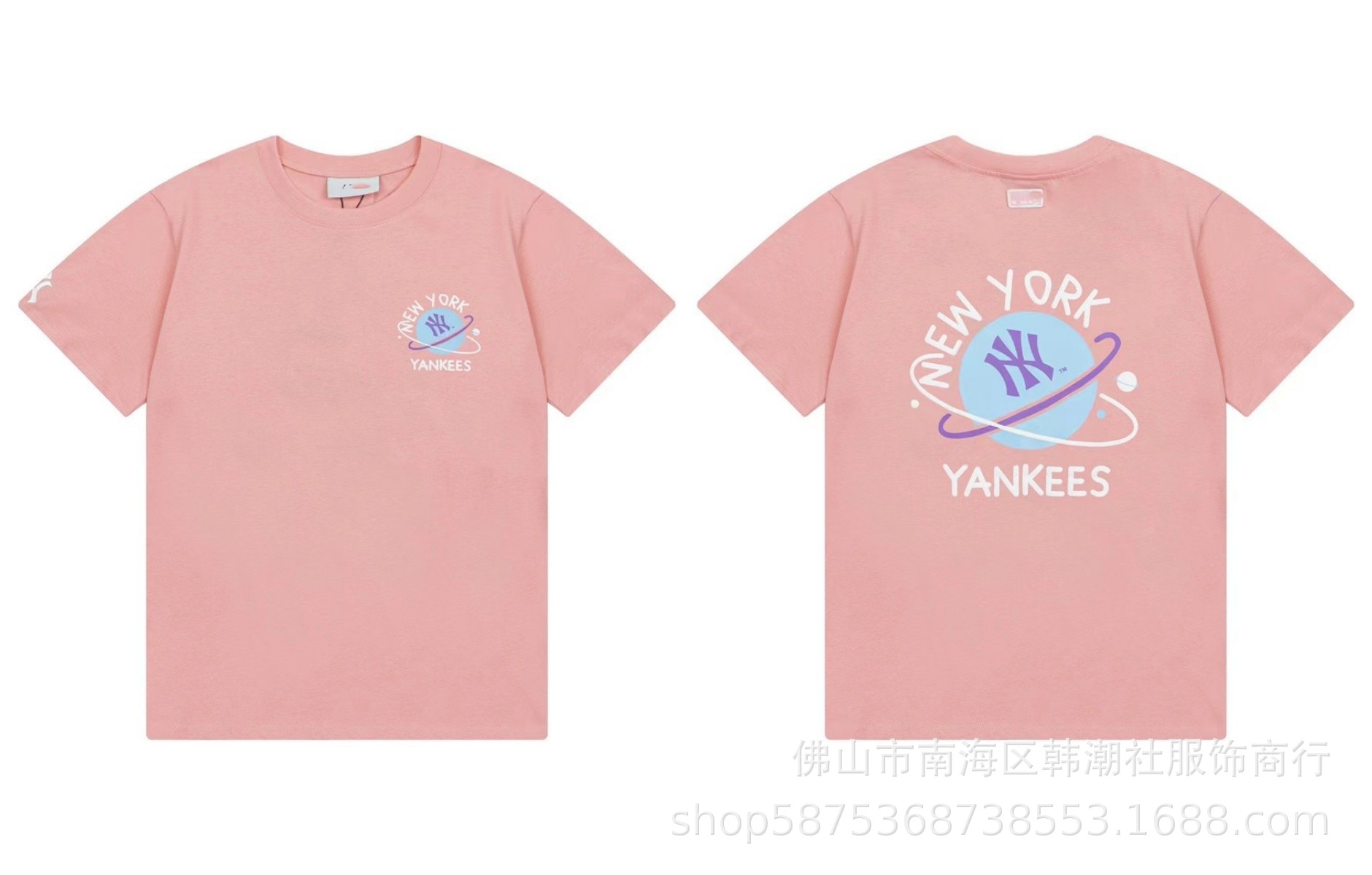 Fábrica al por mayor nueva moda Coreana de alta calidad impresa algodón manga corta hombres y mujeres mismo estilo pareja camiseta suelta soporte código de escaneo