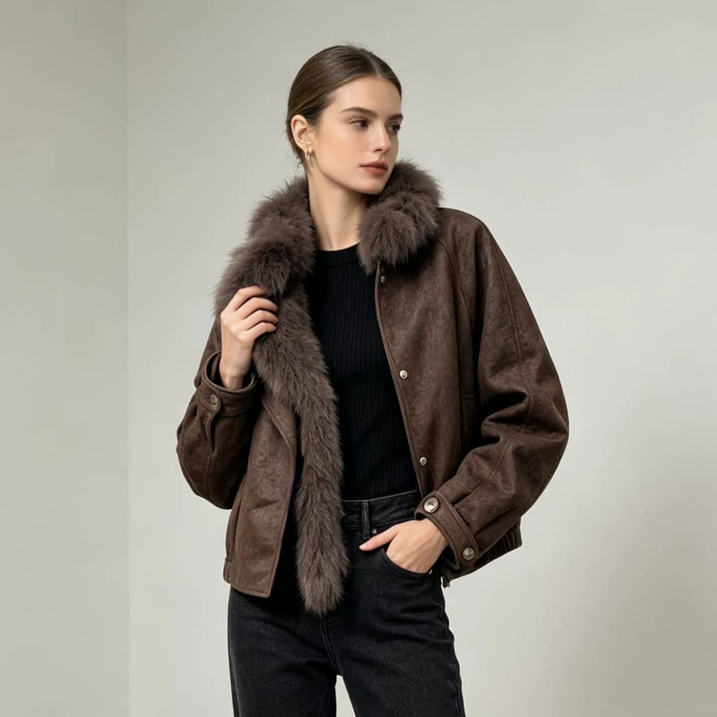 Women's bubble velvet goose down jacket with real fox fur large collar, thick, loose, and warm coat from the source factory Women's bubble velvet goose down jacket with real fox fur large collar, thick, loose, and warm coat from the source factory