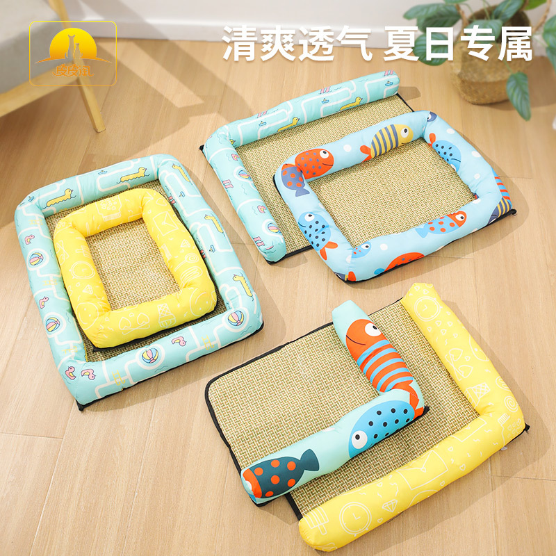 Estera de verano Nido Estera para mascotas Estera Cojera Cool y transpirable Estera de enfriamiento para dormir Estera de algodón de poliéster con borde Nido cuadrado
