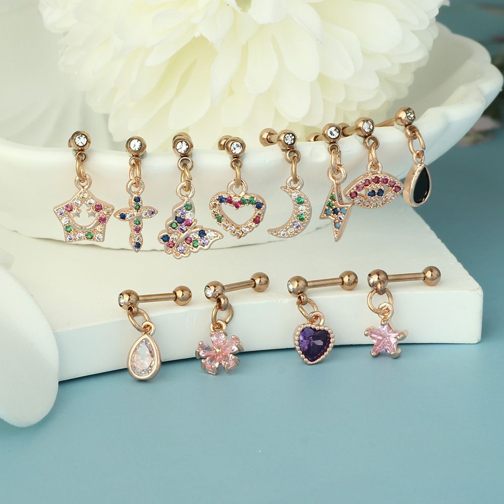 Inlay Design 1 Piece 316 Stainless Steel Zircon Ear Cartilage Rings & Studs Geometric Ear Cartilage Rings & Studs