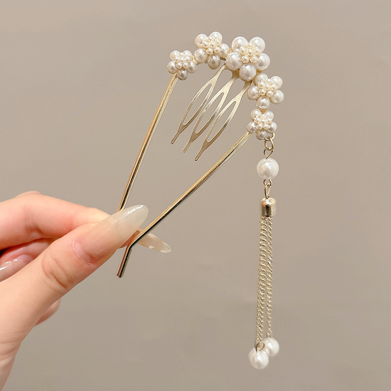Antiguo estilo u flange pearl clip de cabello de mujer paso a paso mariposa clip de cabello de alta sensación cheongsam adorno de cabello artefacto de cabello