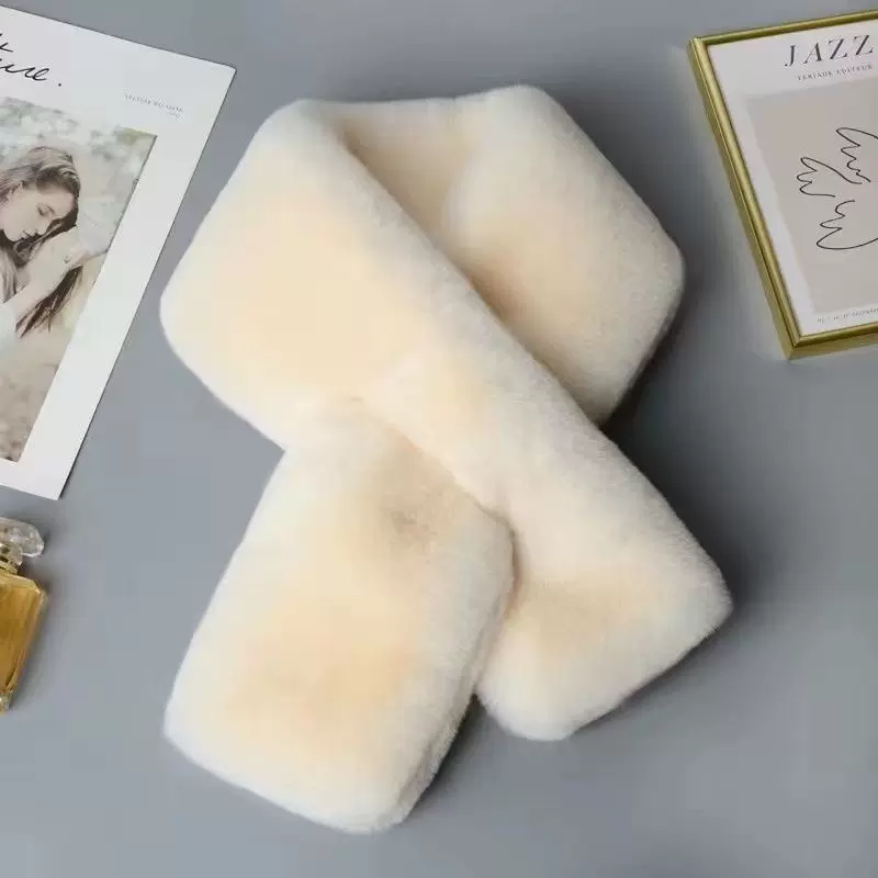 毛绒围巾女冬季百搭毛绒加厚围脖韩版纯色毛脖套少女心獭兔毛围巾