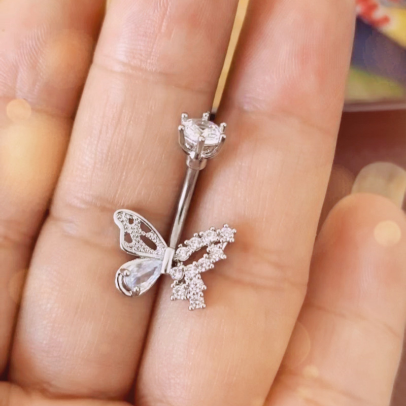 Heart Shaped Stainless Steel Zircon Belly Button Ring Dangle Navel Chain Butterfly Horseshoe Navel Jewelry 2025 Spring detail image 12