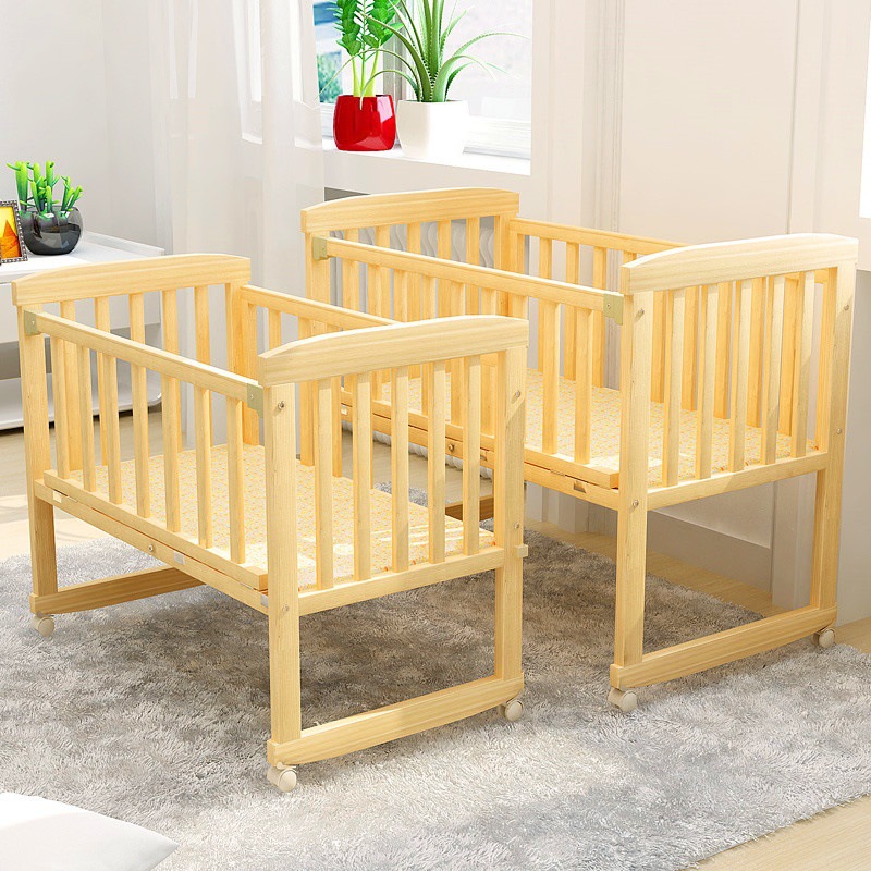 Solid Wood Newborn Crib Baby Bed Children's Bed Stroller Bed Splicing Cradle Bed Movable Bed Factory Cross-Border Wholesale