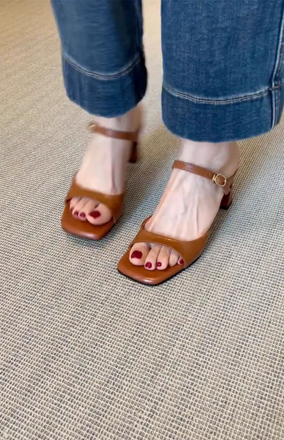 Women's Mules Nude High-heeled Sandals With Square Toe And Chunky_voghion.com