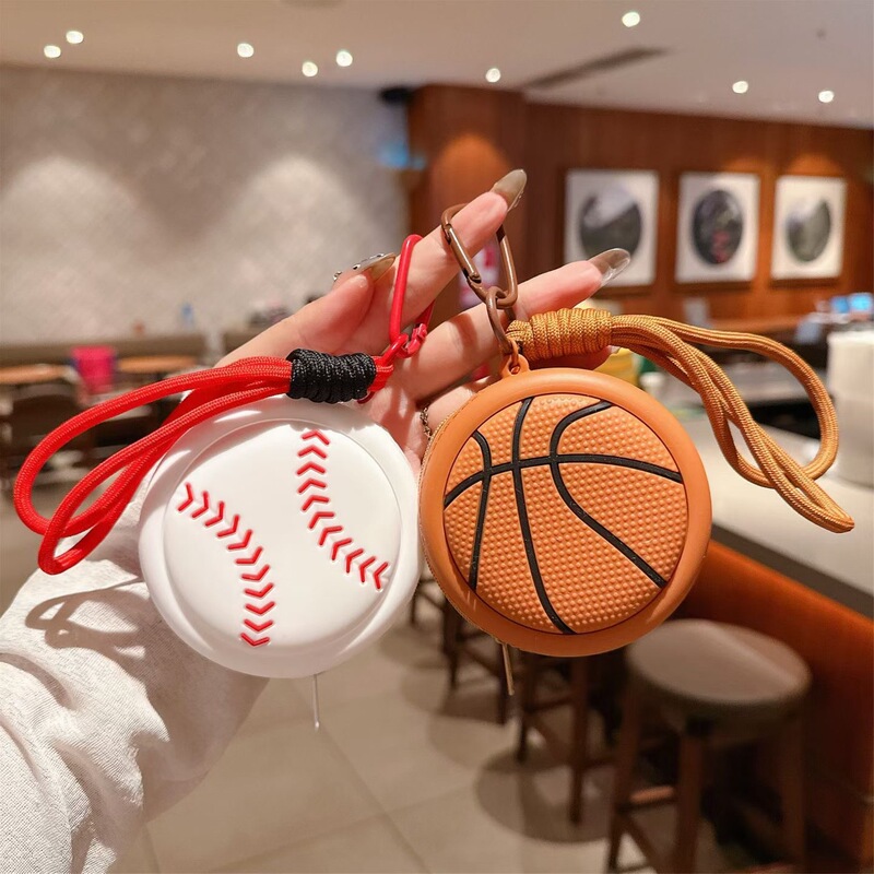 New Coin Purse Sports Series Cute Mini Bag Basketball Shaped Earphones Silicone Storage Bag Wallet Pendant