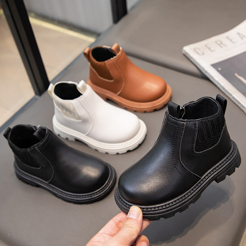Bottes courtes en cuir pour garçons et filles Martin pour enfants, bottes simples à la mode de style britannique, automne et hiver 2024_voghion.com