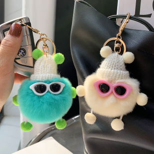 Real Rex Rabbit Fur Coal Ball Genie Ins Internet Celebrity Cute Bag Pendant Plush Doll Car Keychain Pendant