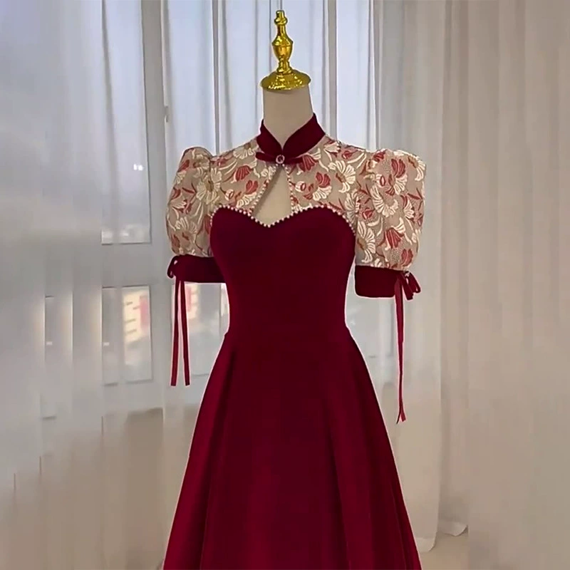 Cheongsam Toast Dress 2023 Новое платье для помолвки невесты Petite Китайская Свадьба Сладкое летнее платье на шнуровке для женщин