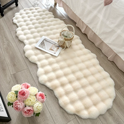 Imitation Rabbit Fur Bedroom Bedside Carpet Girl's Bedside Bubble Plush Floor Mat Bay Window Mat Living Room Coffee Table Sofa Cushion (Car Carpet) - beige-thick-bubble-velvet-60150cm-round-at-both-ends