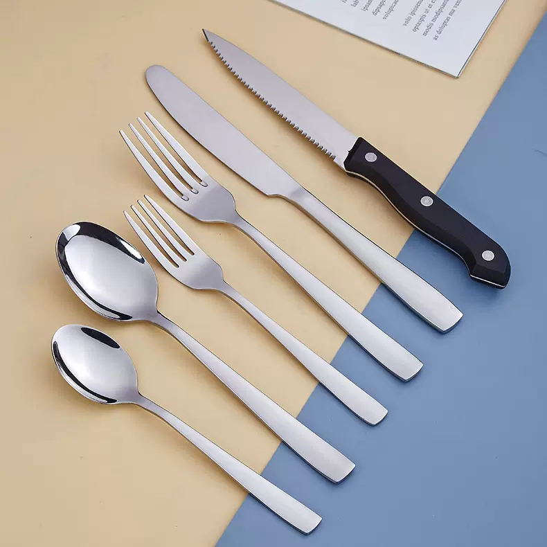 家用厨房餐勺刀叉方柄系列牛扒刀酒店西餐具不锈钢牛排刀现货批发