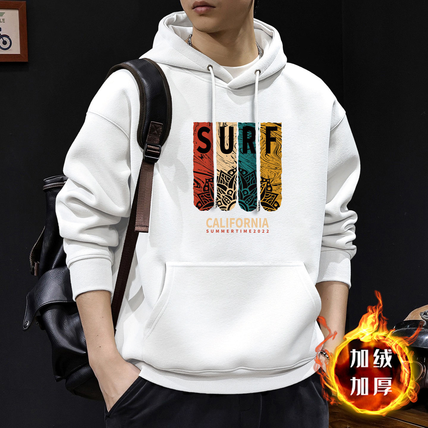 Chaqueta con capuz para hombres con veludo de otoño americano ropa de alta calle marca de moda de otoño y invierno chaqueta pesada de alto gramo