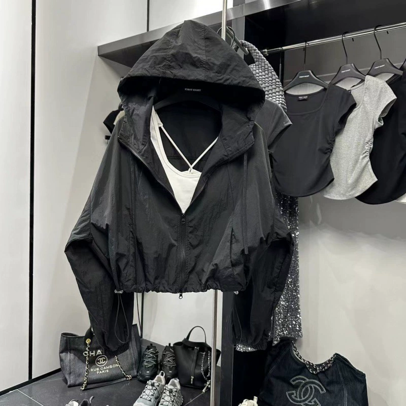 Дизайн летней куртки, oversized дышащий ветровка с солнцезащитной защитой для отдыха, белый/серый/черный