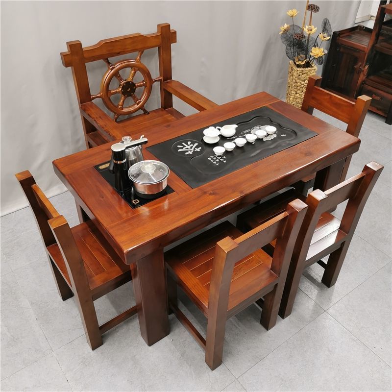 Mesa de té de madera de barco antiguo conjunto de té mesa de té silla combinación de balcón pequeño tipo de mesa de té sala de estar simple mesa de té de madera sólida