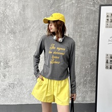 秋季修身显瘦圆领打底衫女弹力2025新款时尚字母印花长袖女t恤衫