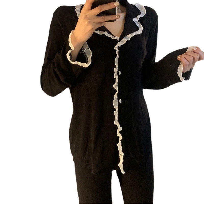 Pijamas femeninos 2025 de encaje estilo coreano manga larga