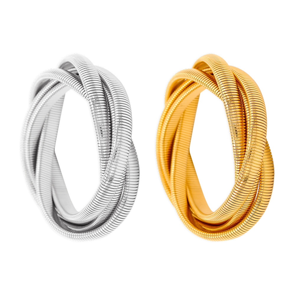 52g Weight PVD Coated Gold Plating Process PVD Coated 18K Gold Real Gold Plated Stripe 304 Stainless Steel Artistic Waterproof Non Tarnish 304 Stainless Steel Bangle