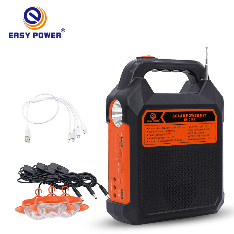 非洲热销太阳能灯太阳能小系统应急LED灯露营灯带收音功能USB充电