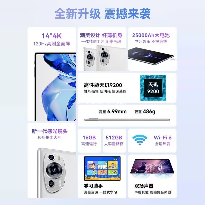 新款2025全面屏5G官方正品天玑9200+平板电脑ipd 14英寸全网通|undefined
