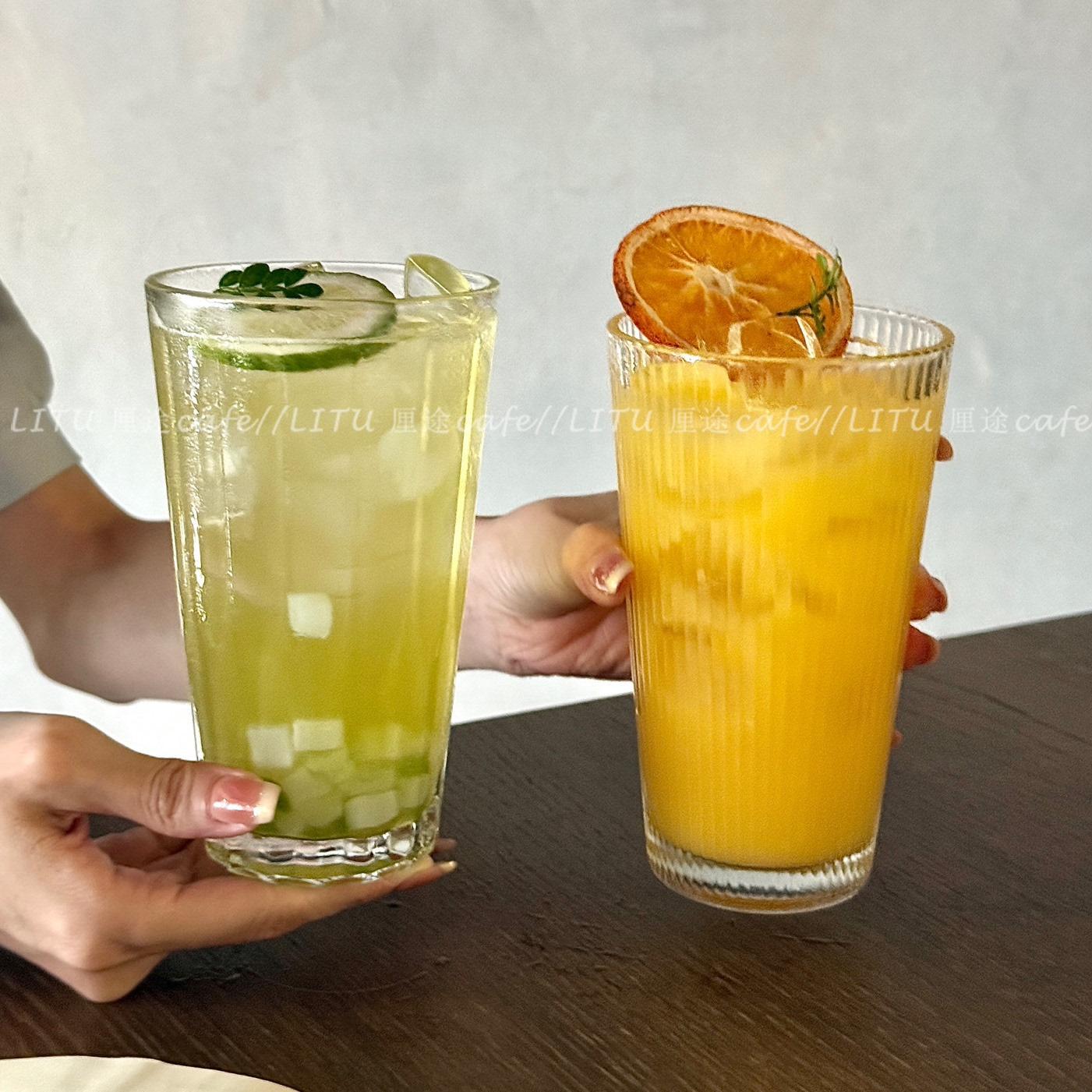 Retro Vertical Stripe Glass Cup, Creative Iced American Latte Cup, Restaurant Beverage Juice Cup, Sparkling Water Cup, Household Water Cup