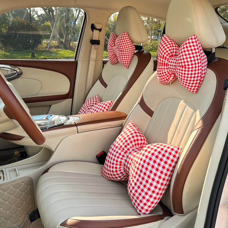 Bow Car Headrest, Neck Pillow, New Car Seat Cushion, Lumbar Pillow, Universal Decorative Car Lumbar Support for All Seasons