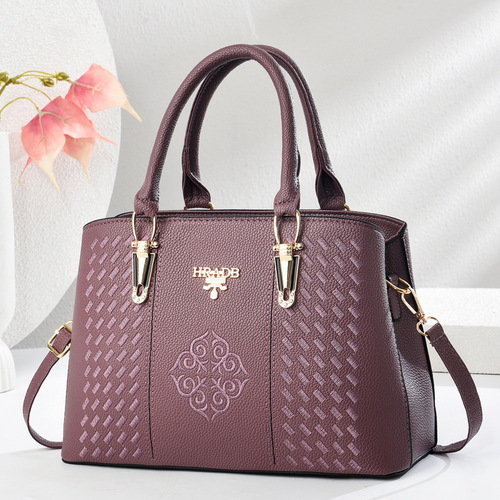 Ladies Handbag with Exquisite Embroidery, Mother's Bag for Middle-Aged Women, Single Shoulder or Crossbody Bag, High Quality and Large Capacity