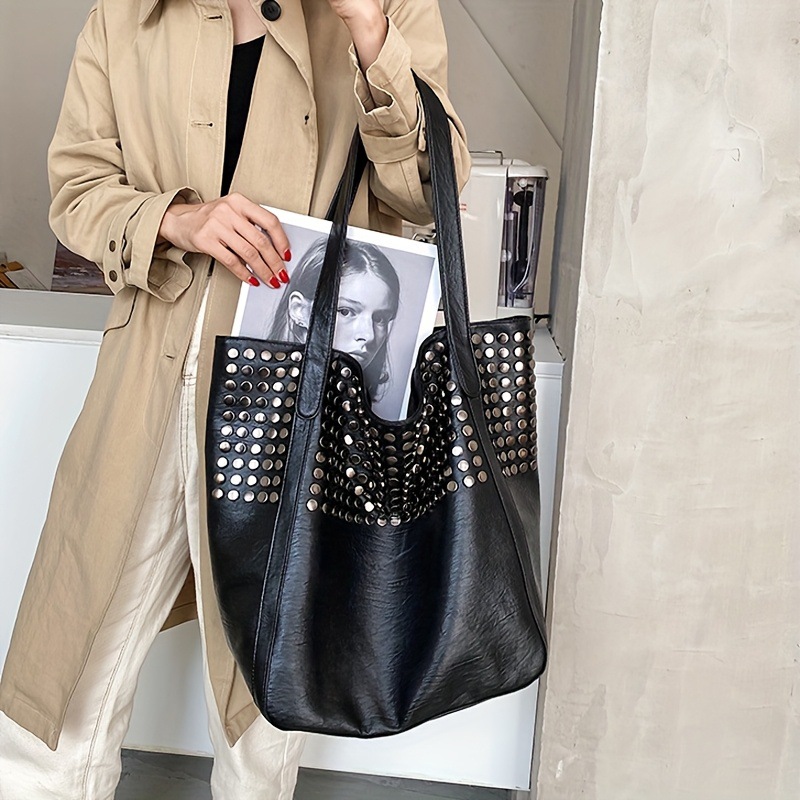 时尚铆钉托特包新款大容量购物袋女包女士手提单肩腋下大包包