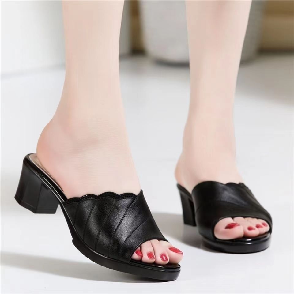 2024 nuevo estilo de verano versátil tacones gruesos zapatillas de tacones medios zapatillas de moda zapatillas de mujer image 3