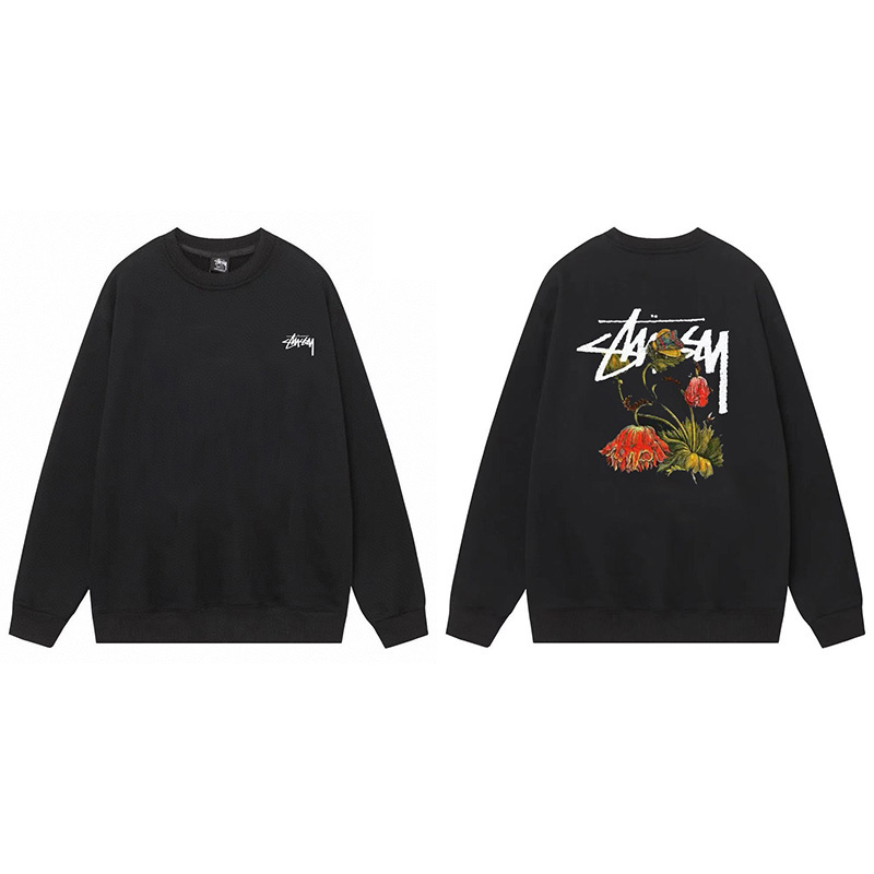 Stussy 斯图西秋冬美式卫衣男女经典字母印花黑8骰子长袖圆领外套|undefined