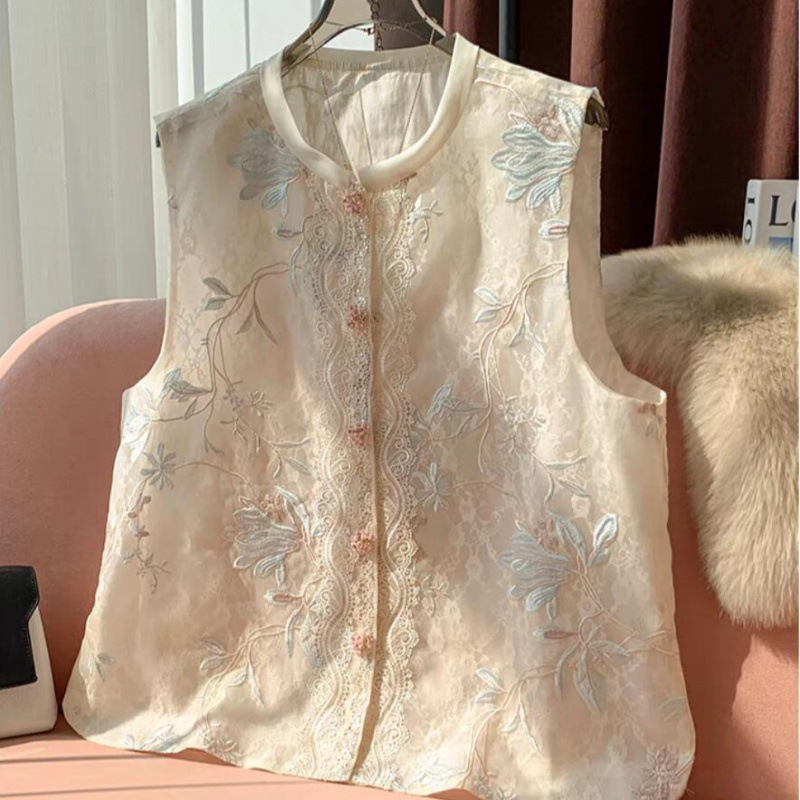Guaranteed Quality, Youthful and Comfortable, Summer Thin Style, New Chinese Style, National Style Lace Embroidered Vest, New Top