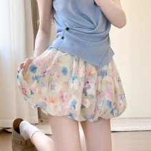 彩色花苞裙裤女夏季2025新款高腰显瘦a字冰丝碎花半身裙宽松短裤