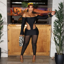 C25JP290欧美跨境2025性感辣妹女装一字肩长袖露腰透视丝袜连体裤