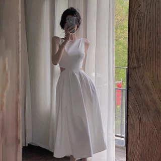 3205#法式气质名媛露腰性感订婚生日礼服高端轻奢别致惊艳连衣裙