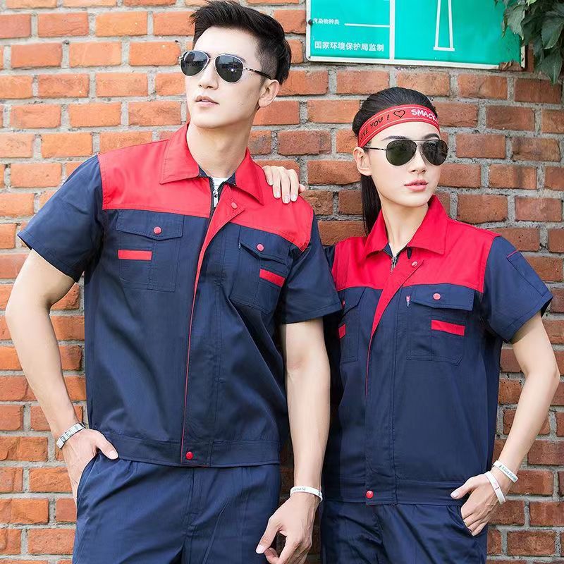 Summer Short-Sleeved Work Clothes Suit for Men, Wear-Resistant and Breathable, Factory Workshop, Auto Repair Site, Work Half-Sleeved Labor Insurance Printing