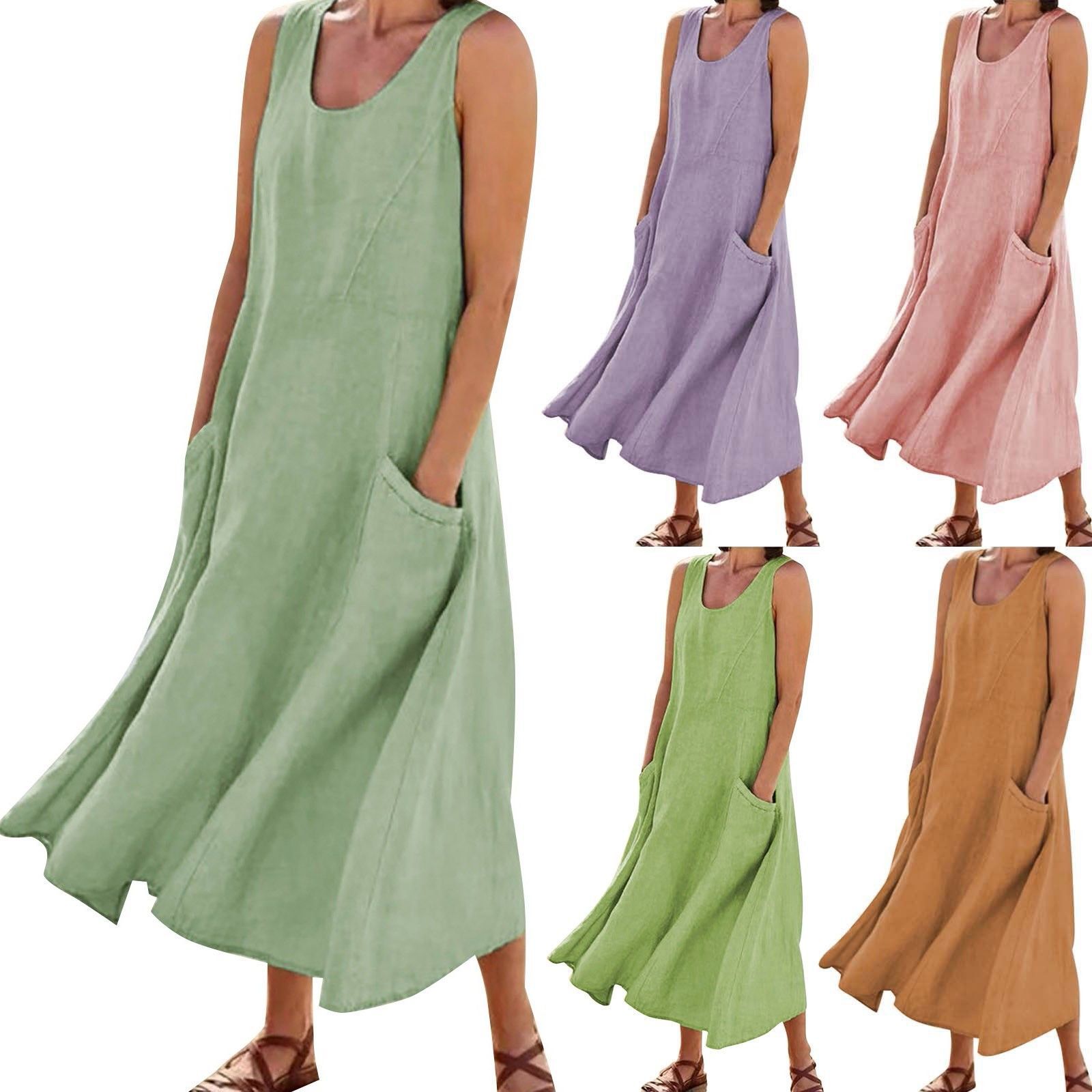 solid color long tank top with a round collar sleevless
