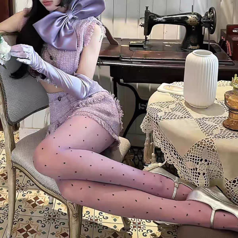 Purple Polka Dot Stockings Ultra-Thin Pantyhose High Transparency Jk White Stockings Women's Spring and Summer Leggings Dot Stockings